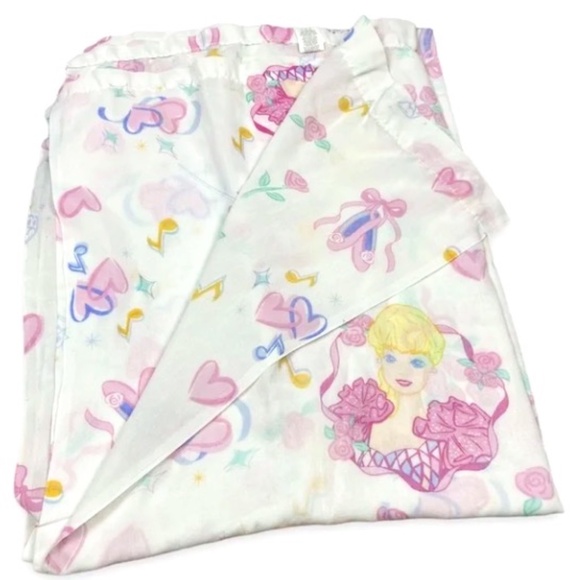 VINTAGE BARBIE 1995 FLANNEL TWIN FLAT LAY SHEET BALLERINA WHITE PINK WARM COZY - Picture 1 of 3